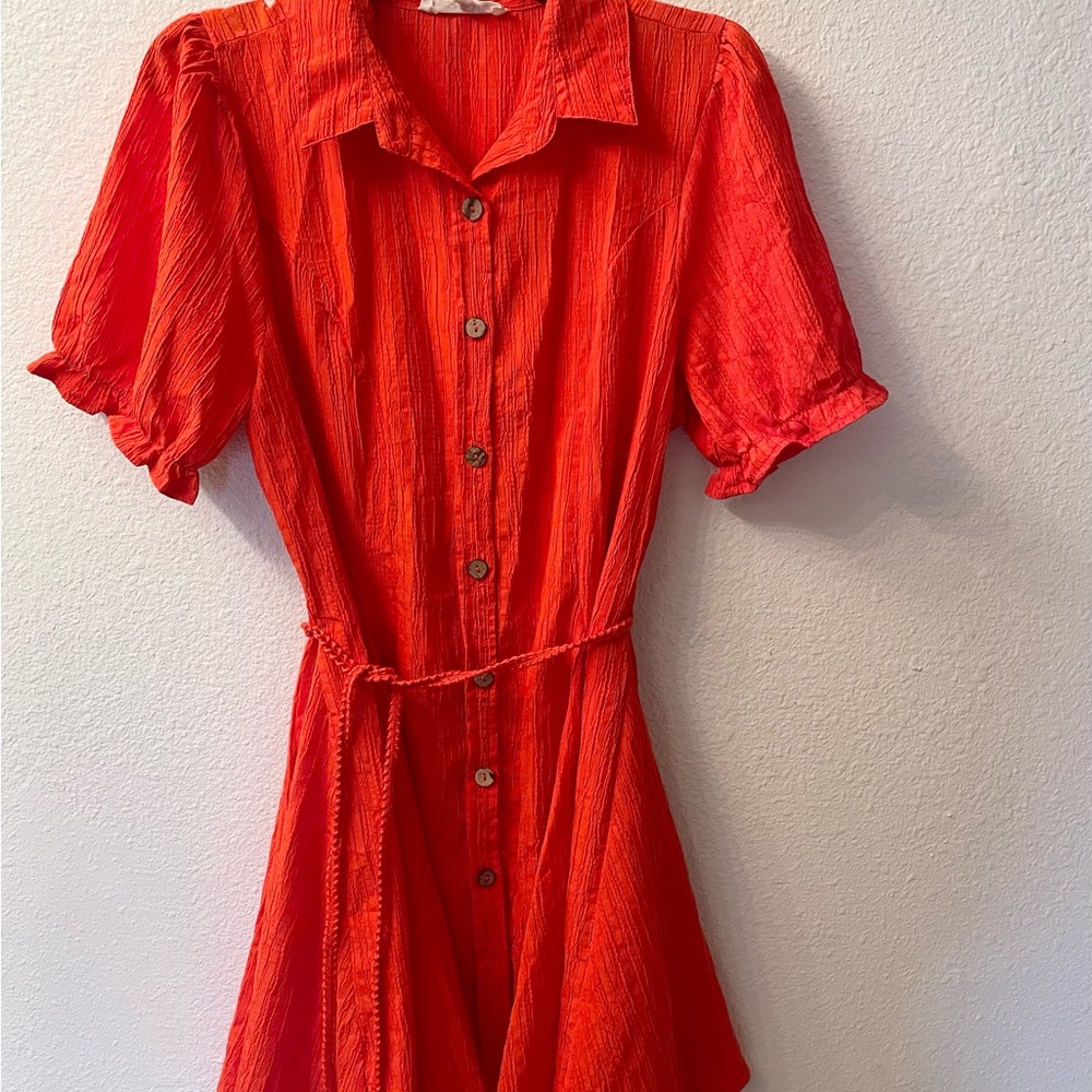 Elegant Orange Button-Up Dress
